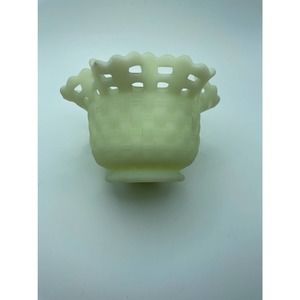 Fenton Uranium Basket Weave Custard Glass Candy Dish